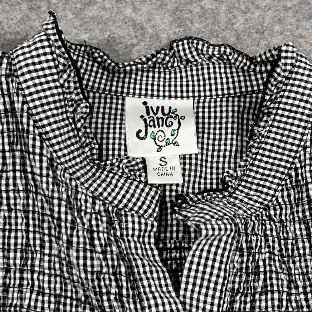 Ivy Jane Black White Gingham Sleeveless Ruffle Blouse Women's Size Small‎ - Picture 2 of 5